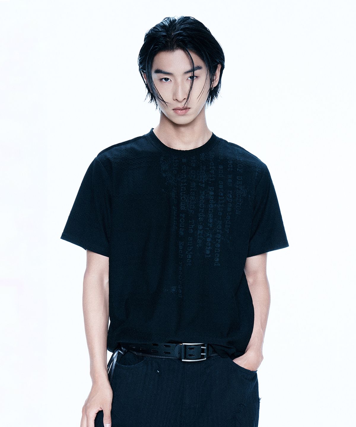 엔드릭스(EDLIX) Redact Check Jacquard T-Shirt (Black)
