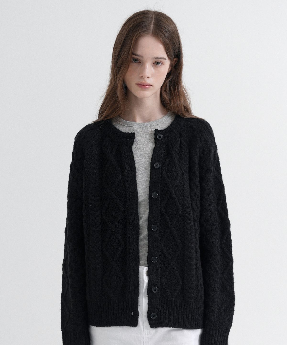 블레티(VLETI) Wool Fisherman Knit Cardigan (black)
