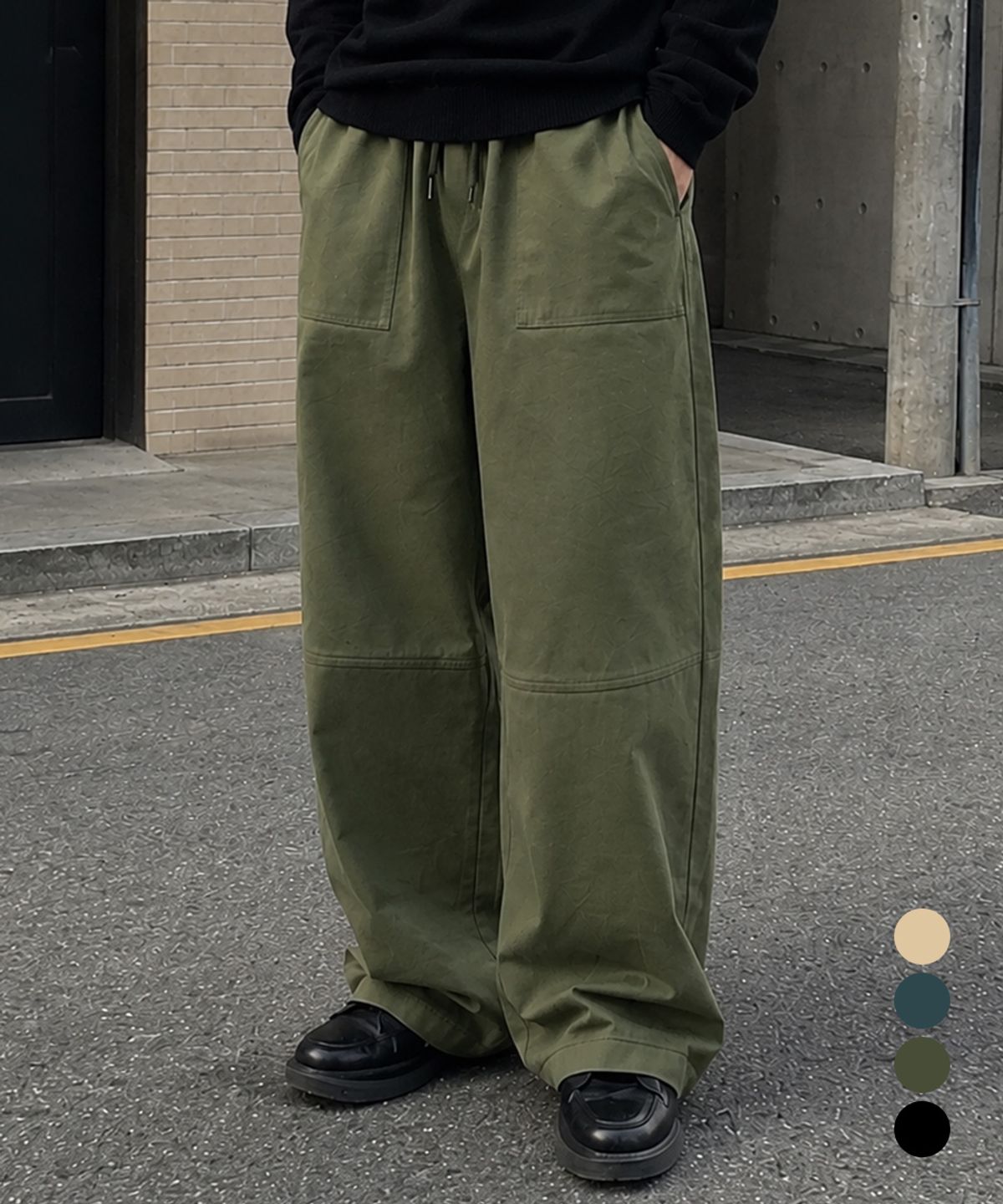모즈모즈(MOZMOZ) 절개 와이드 코튼 밴딩 팬츠 4color