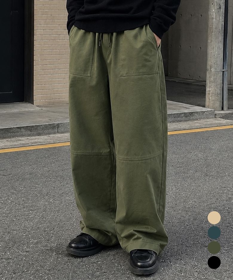 절개 와이드 코튼 밴딩 팬츠 4color