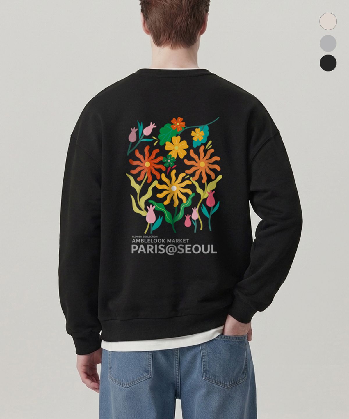 엠블룩(AMBLELOOK) 레귤러 스웨트셔츠 PARIS SEOUL (3color)