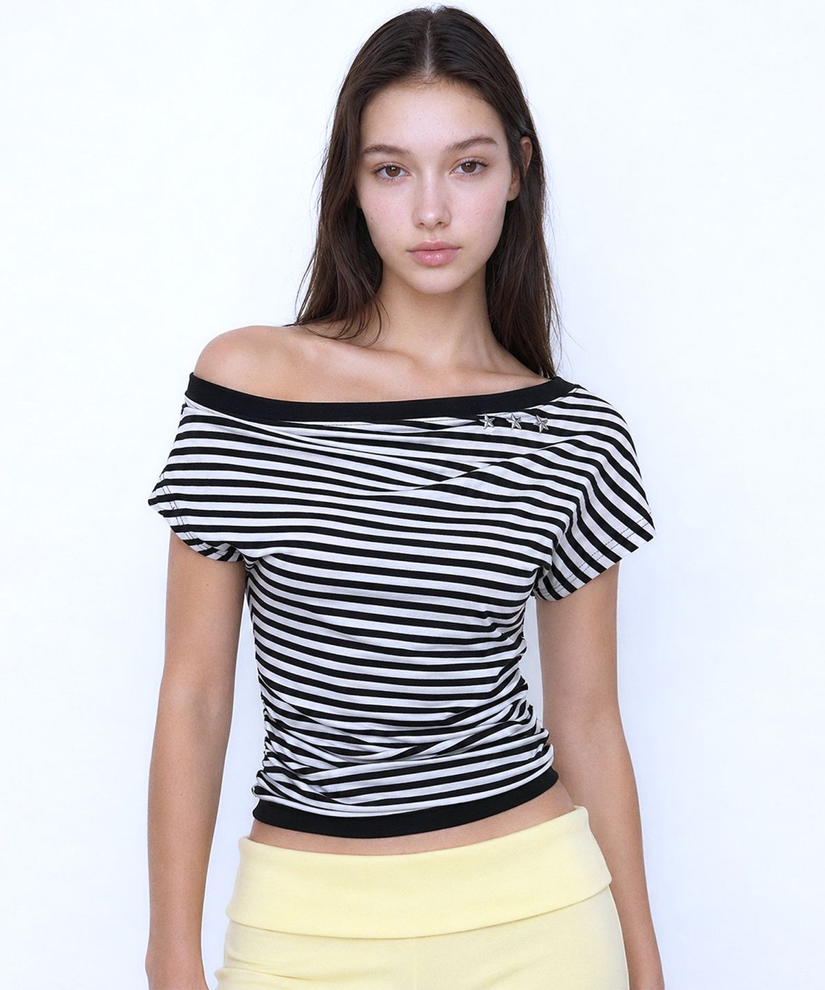 라티젠(LARTIGENT) L26 ONE-SHOULDER BOATNECK TOP(STRIPE)