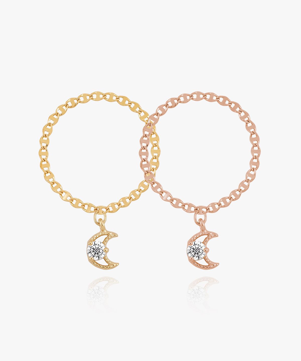 엘렌쥬얼리(HELENE JEWELRY) 14K 18K 초승달 랩 다이아몬드 플랫 체인 금 반지