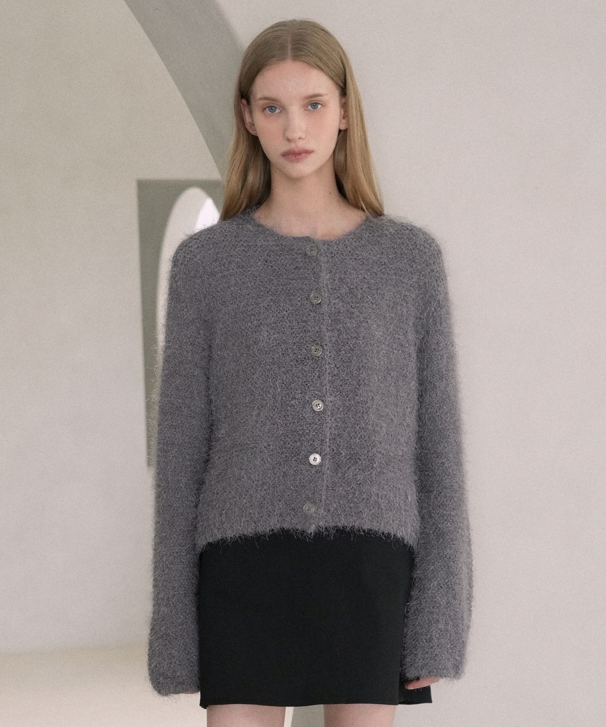 블레티(VLETI) Boucle Round Knit Cardigan (gray)
