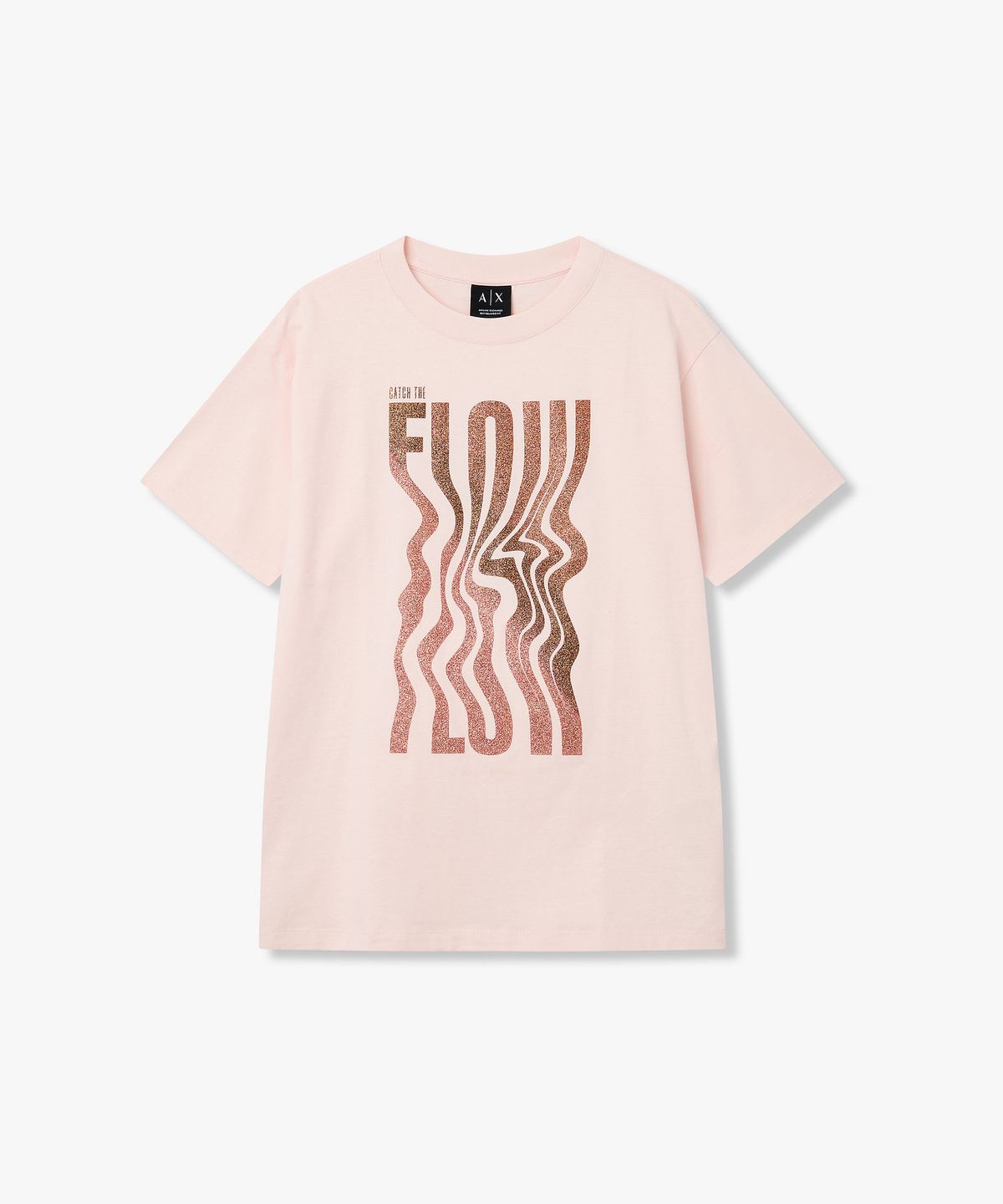 아르마니 익스체인지(ARMANI EXCHANGE) 여성 롱 글리터 로고 크루넥 티셔츠 _코랄_A426130507