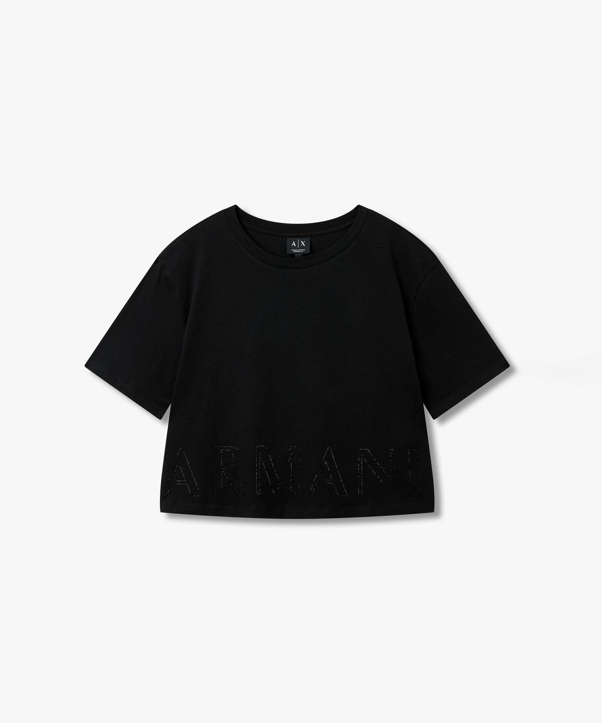 아르마니 익스체인지(ARMANI EXCHANGE) 여성 비즈 로고 디테일 크롭 티셔츠 _블랙_A426130510