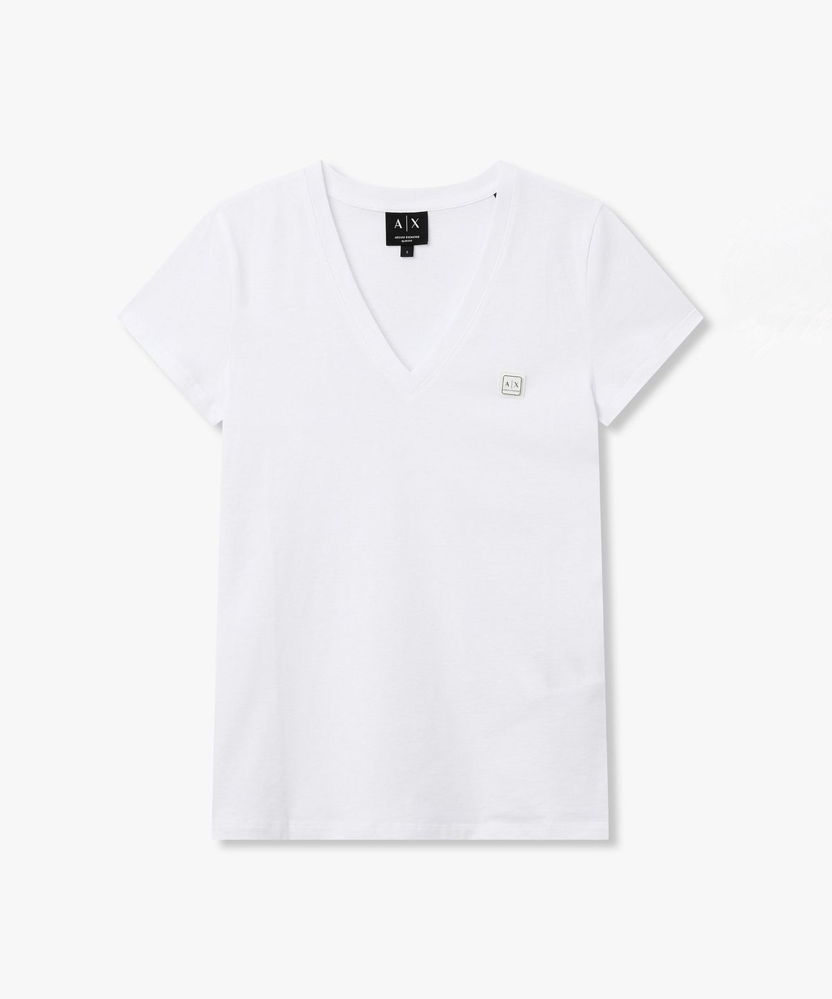 아르마니 익스체인지(ARMANI EXCHANGE) 여성 스퀘어 로고 브이넥 티셔츠 _화이트_A426130523