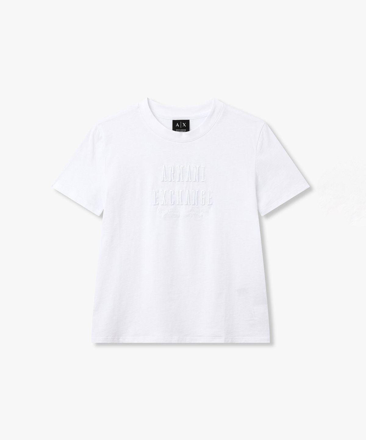 아르마니 익스체인지(ARMANI EXCHANGE) 여성 엠보 로고 크루넥 티셔츠 _화이트_A426130521