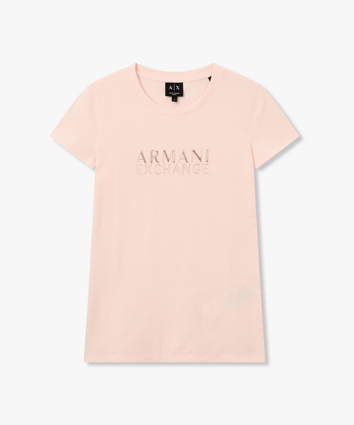아르마니 익스체인지(ARMANI EXCHANGE) 여성 엠보 로고 스트레치 슬림 티셔츠 _라이트 핑크_A426130508