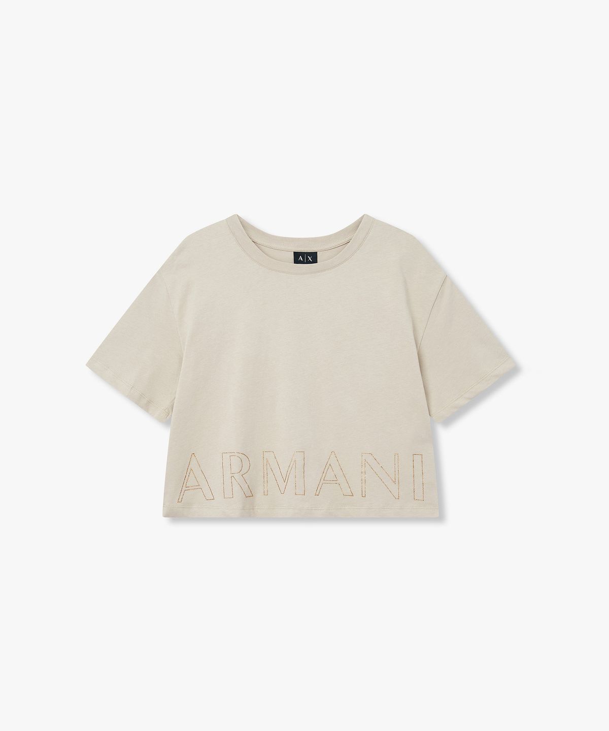 아르마니 익스체인지(ARMANI EXCHANGE) 여성 비즈 아웃라인 로고 크롭 티셔츠 _베이지_A426130509