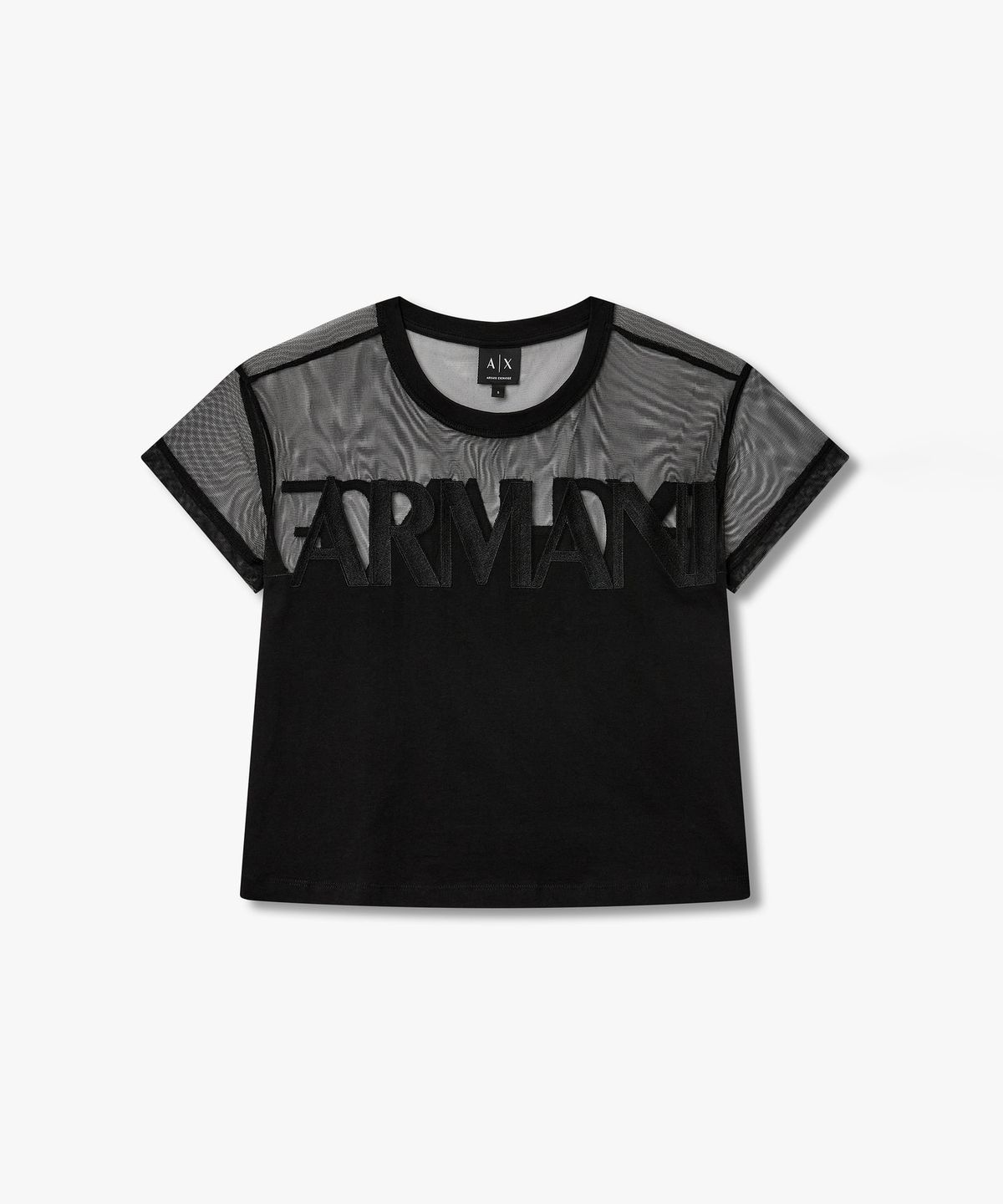 아르마니 익스체인지(ARMANI EXCHANGE) 여성 시스루 배색 빅 로고 티셔츠 _블랙_A426130518