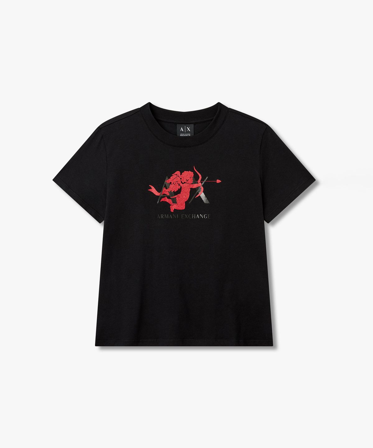 아르마니 익스체인지(ARMANI EXCHANGE) 여성 큐피트 앤 로고 프린트 티셔츠 _블랙_A426130513