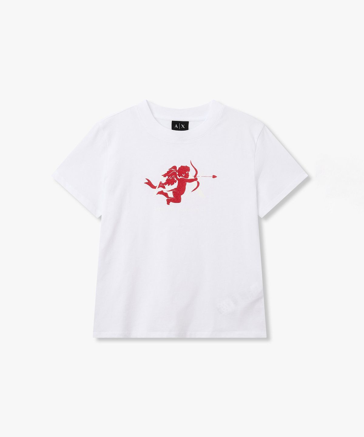 아르마니 익스체인지(ARMANI EXCHANGE) 여성 큐피트 앤 로고 프린트 티셔츠 _화이트_A426130512