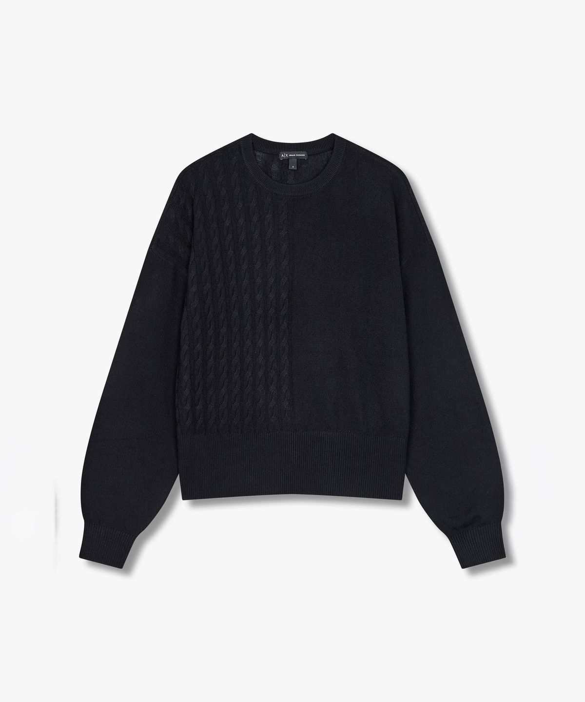 아르마니 익스체인지(ARMANI EXCHANGE) 여성 울 블렌드 하프 케이블 니트 _블랙_A425132502