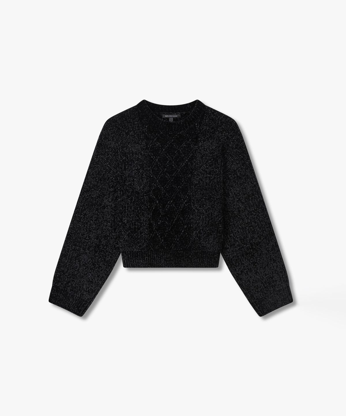 아르마니 익스체인지(ARMANI EXCHANGE) 여성 드롭 숄더 크롭 니트 풀오버 _블랙_A425332508