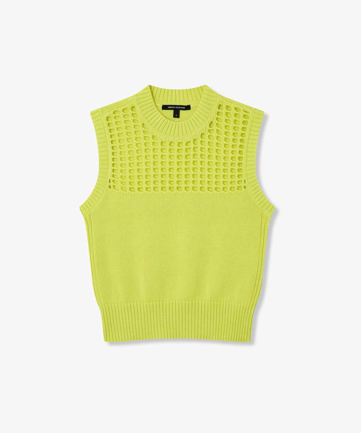 아르마니 익스체인지(ARMANI EXCHANGE) 여성 네트 슬리브리스 니트 탑 _라임_A426132508