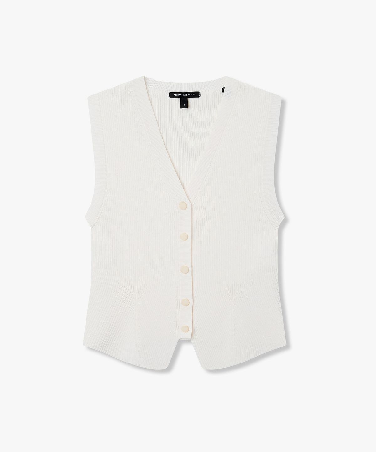 아르마니 익스체인지(ARMANI EXCHANGE) 여성 버튼업 슬리브리스 니트 탑 _화이트_A426132503