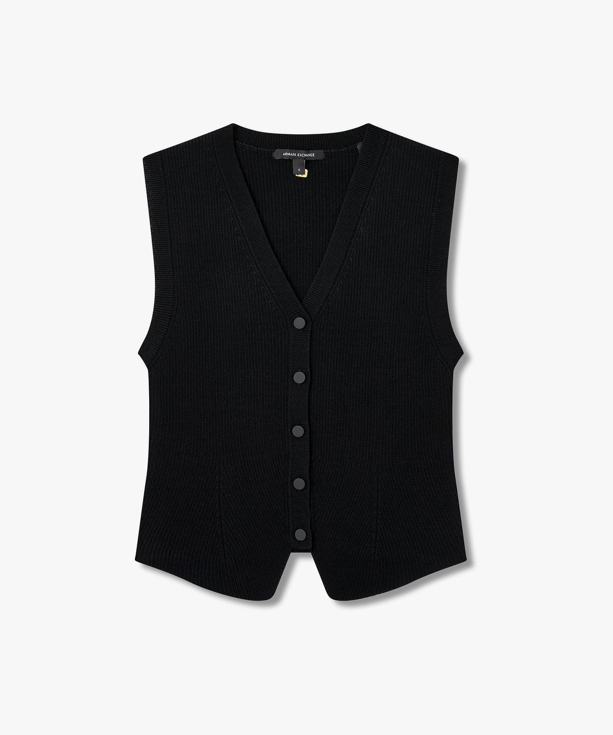 아르마니 익스체인지(ARMANI EXCHANGE) 여성 버튼업 슬리브리스 니트 탑 _블랙_A426132504