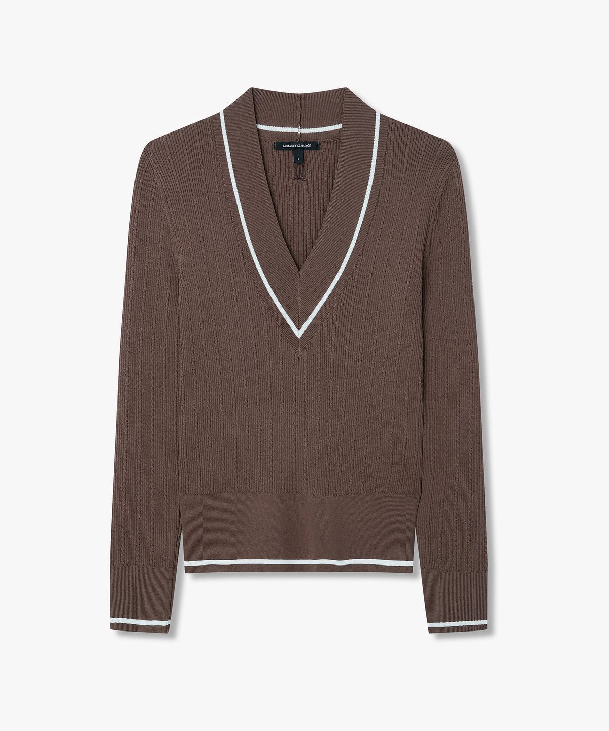 아르마니 익스체인지(ARMANI EXCHANGE) 여성 케이블 패턴 브이넥 풀오버 _다크 브라운_A426132506