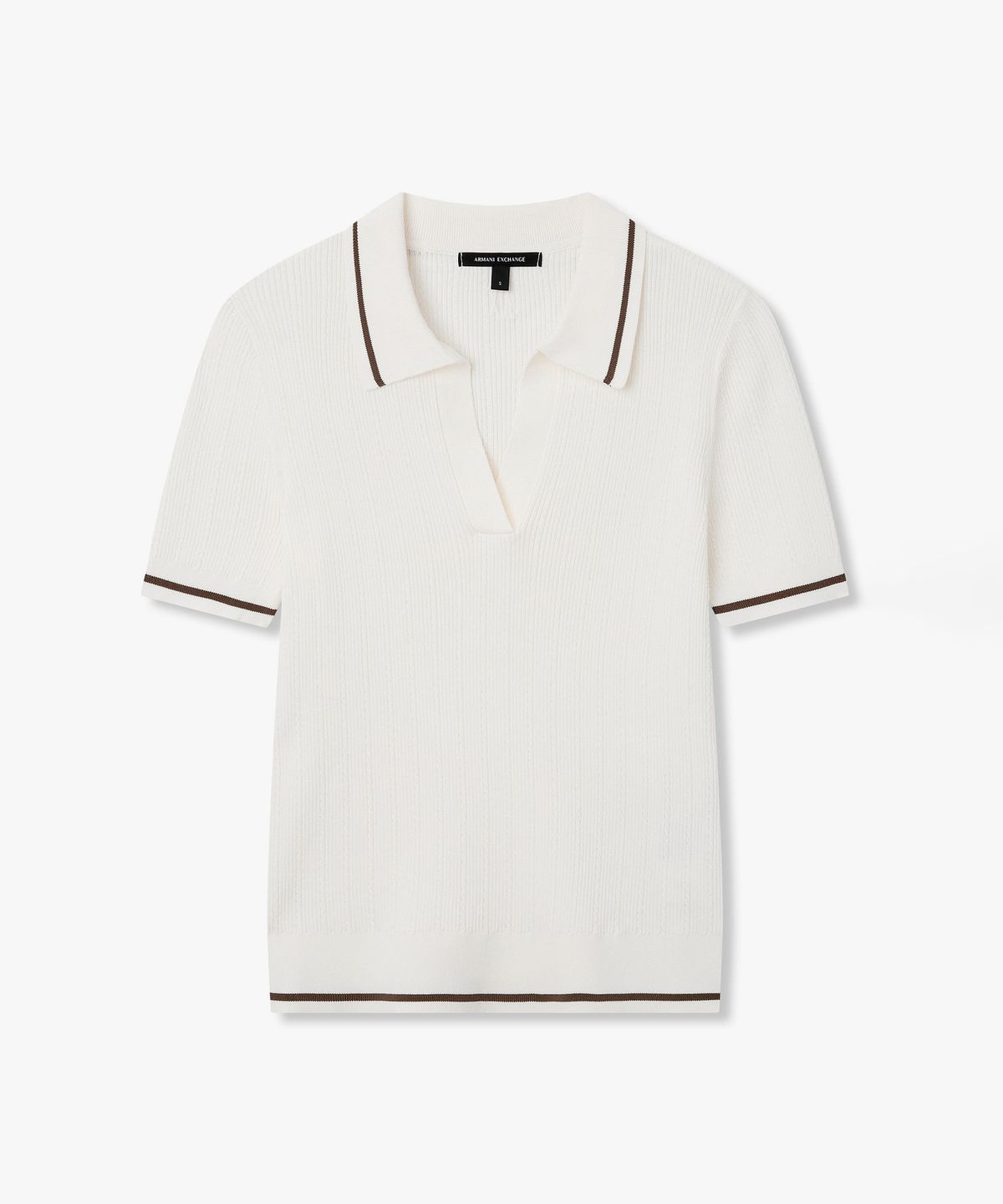 아르마니 익스체인지(ARMANI EXCHANGE) 여성 브이넥 숏 슬리브 폴로 니트 _아이보리_A426132505