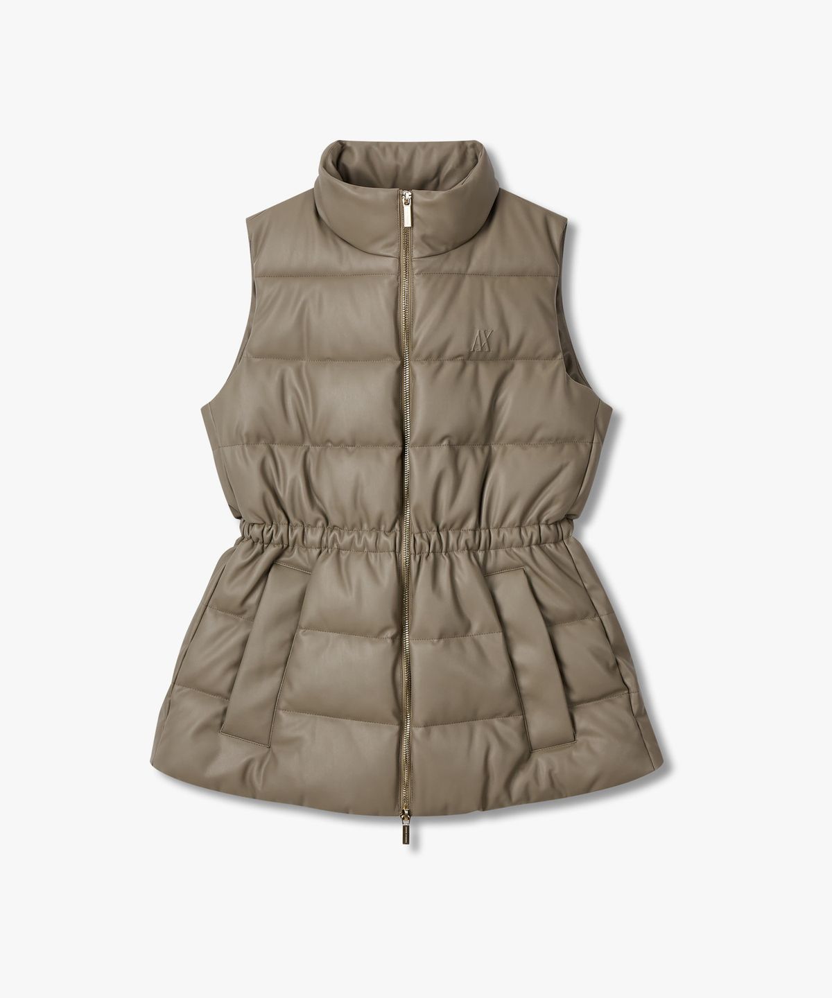 아르마니 익스체인지(ARMANI EXCHANGE) 여성 하이넥 페이크 레더 패딩 베스트 _카키 브라운_A425310508