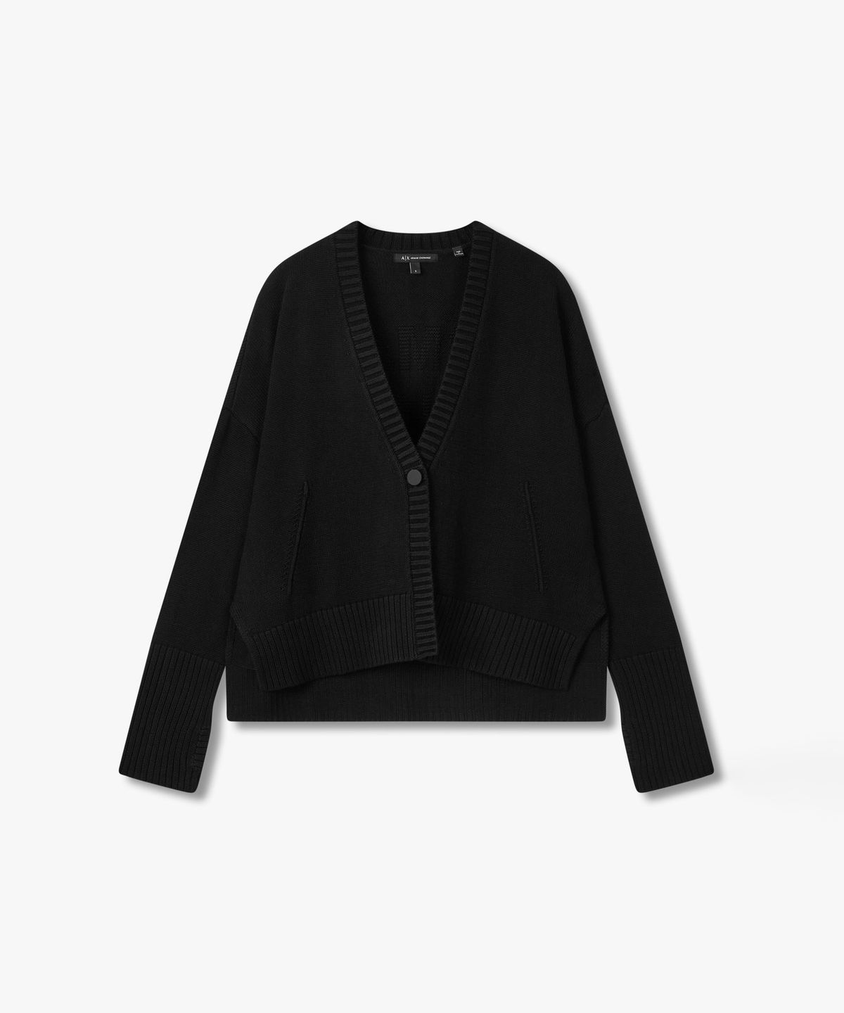 아르마니 익스체인지(ARMANI EXCHANGE) 여성 백 로고 슬릿 디테일 가디건 _블랙_A425332512