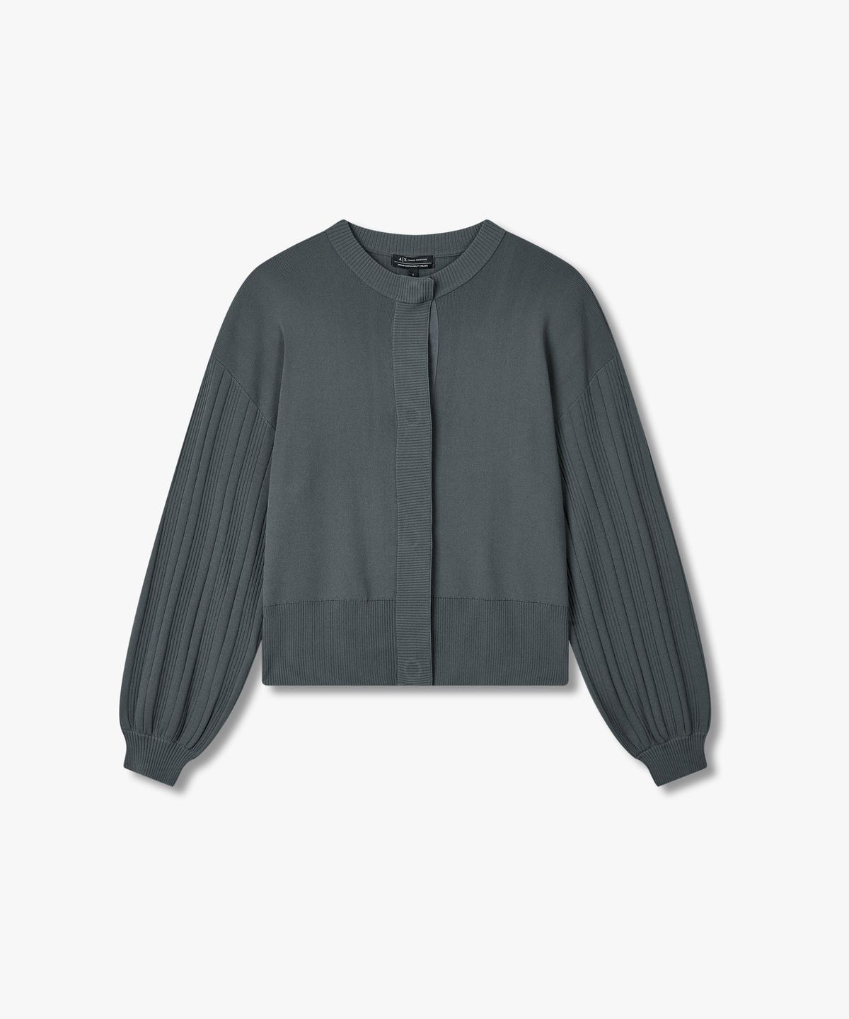 아르마니 익스체인지(ARMANI EXCHANGE) 여성 히든 스냅 버튼 니트 가디건 _스틸그레이_A425332502