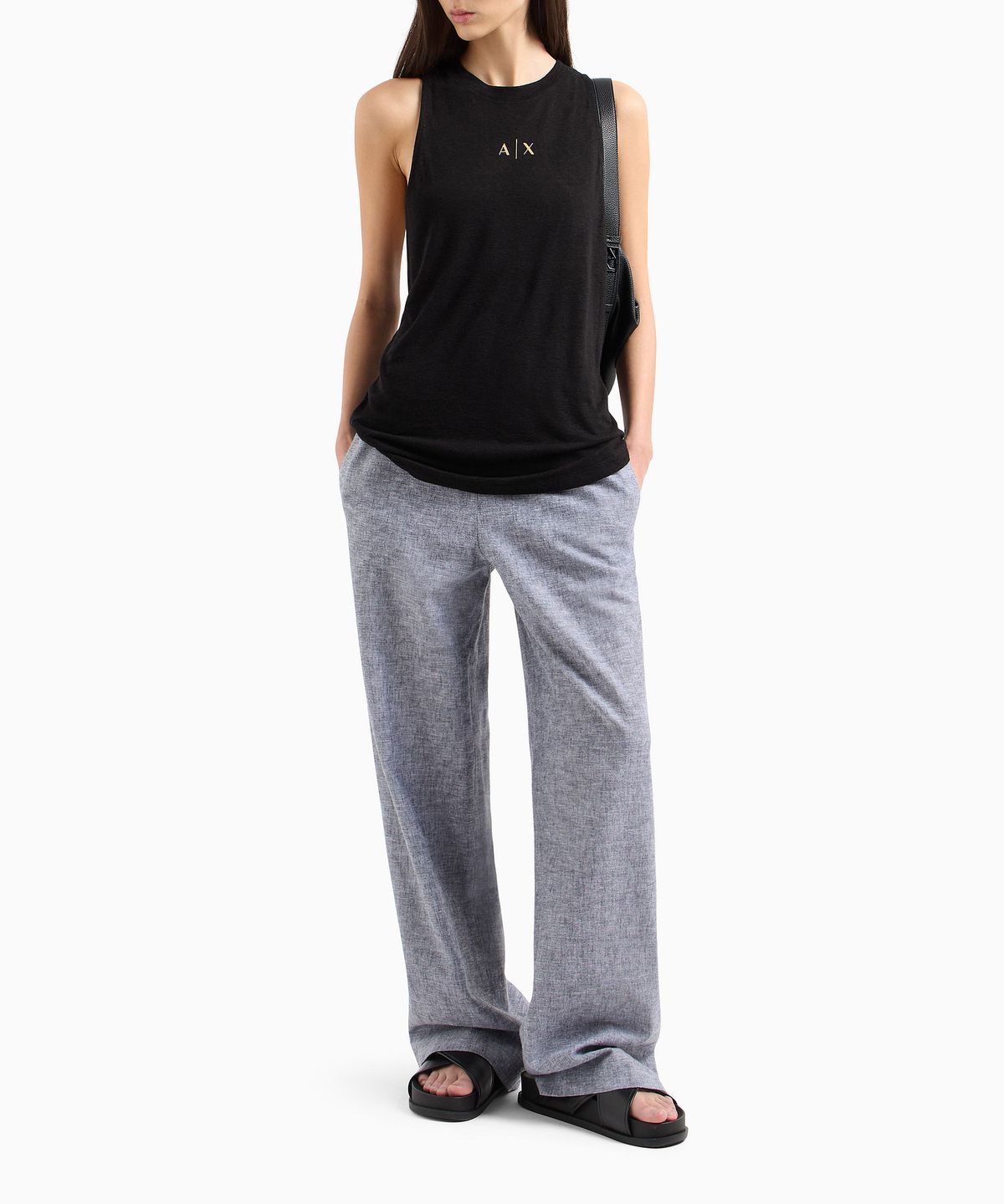 아르마니 익스체인지(ARMANI EXCHANGE) 여성 린넨 블렌드 밴딩 팬츠 _멜란지 그레이_A425141509