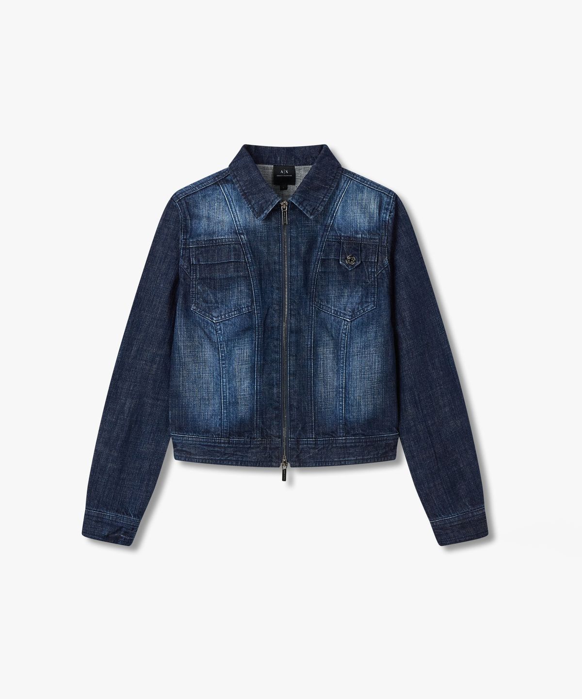 아르마니 익스체인지(ARMANI EXCHANGE) 여성 워시드 집업 데님 자켓 _블루_A425310515