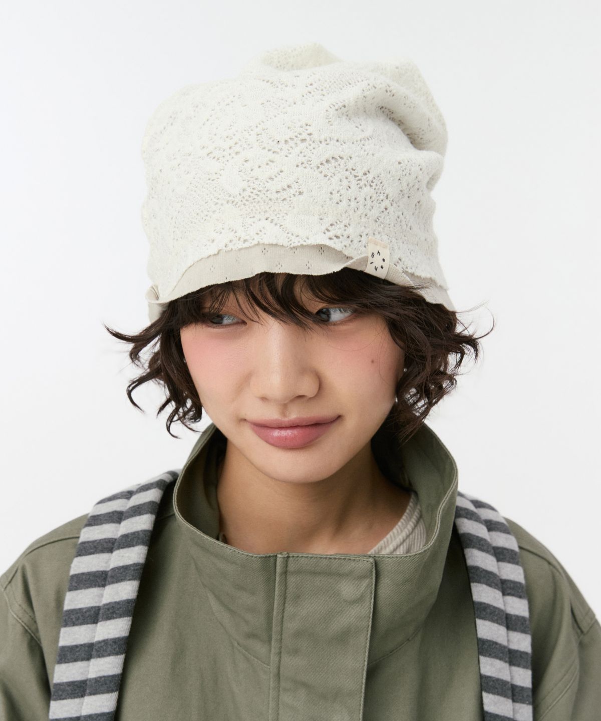 오헤시오(OHESHIO) REVERSIBLE LAYERED KNIT BEANIE, CREAM