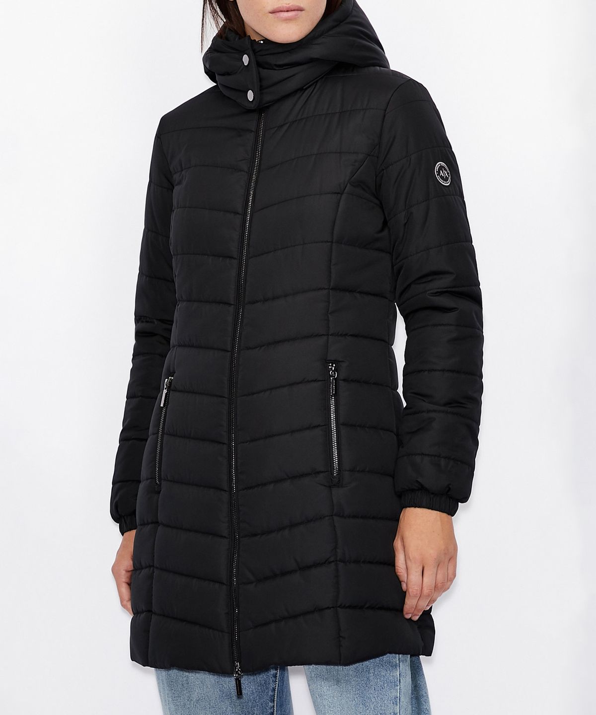 아르마니 익스체인지(ARMANI EXCHANGE) 여성 디태처블 후드 슬림 패딩 코트 _블랙_A424310520
