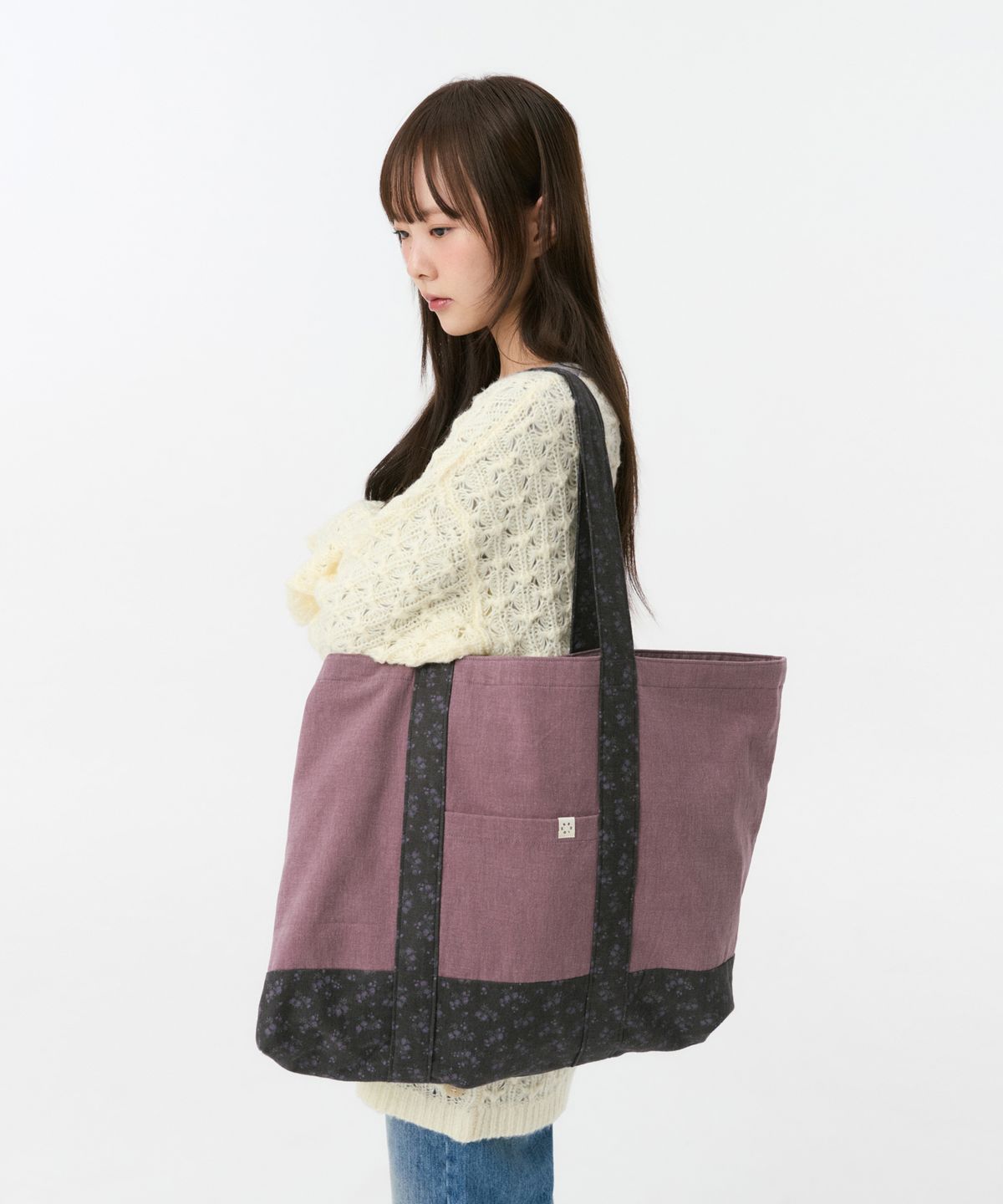 오헤시오(OHESHIO) VINTAGE FLORAL TOTE BAG, PURPLE