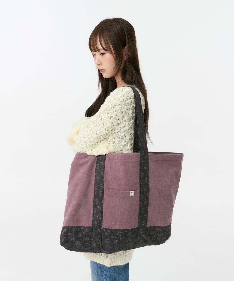 VINTAGE FLORAL TOTE BAG, PURPLE