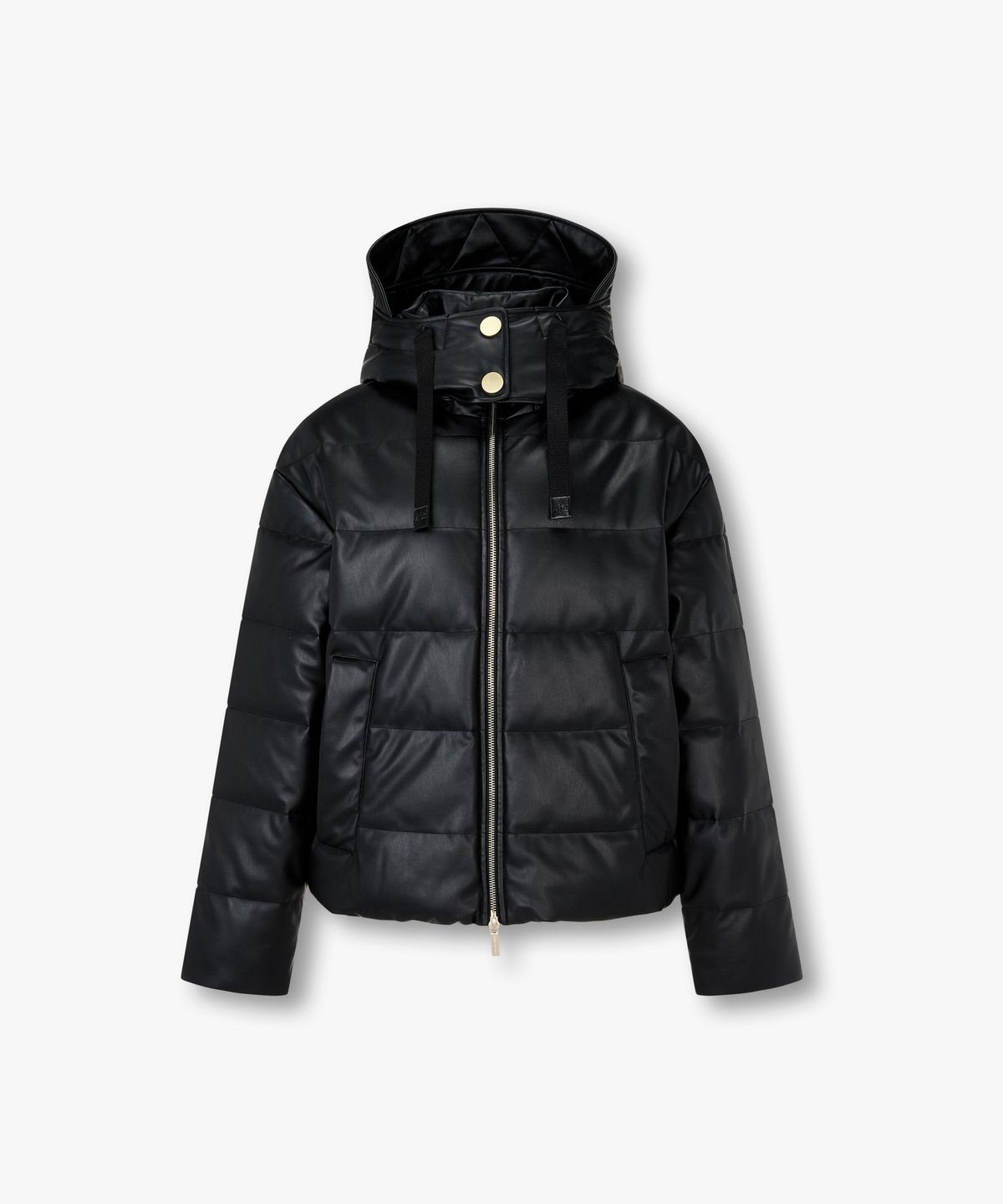 아르마니 익스체인지(ARMANI EXCHANGE) 여성 디태처블 후드 페이크 레더 패딩 자켓 _블랙_A425310506