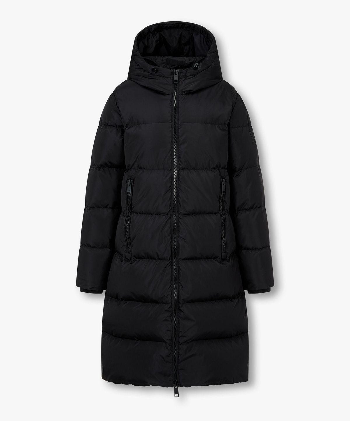 아르마니 익스체인지(ARMANI EXCHANGE) 여성 로고 패치 후디드 다운 패딩 코트 _블랙_A425310500