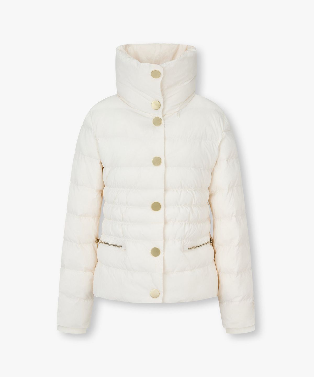 아르마니 익스체인지(ARMANI EXCHANGE) 여성 스냅 버튼 하이넥 패딩 자켓 _크림_A425310501