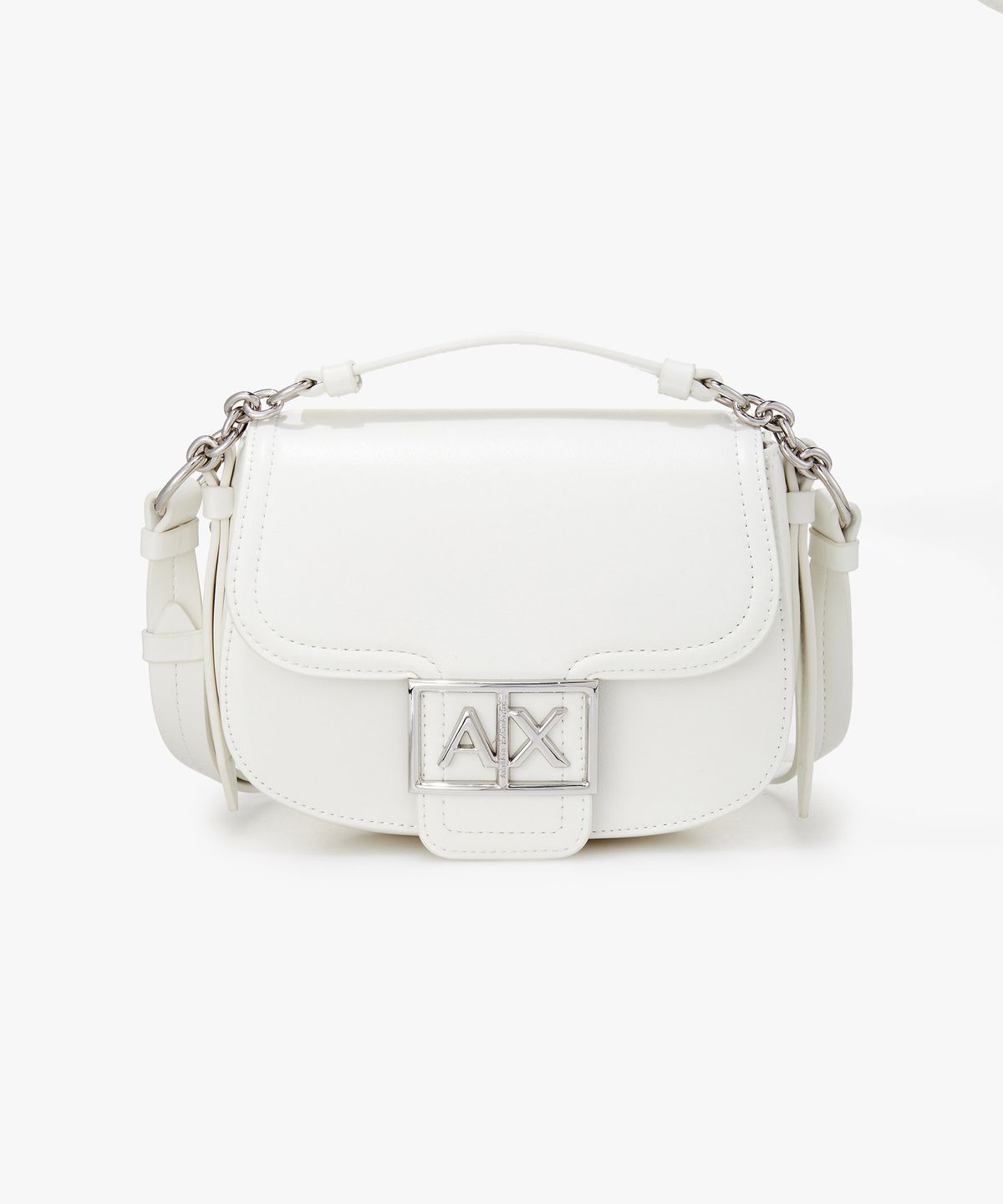 아르마니 익스체인지(ARMANI EXCHANGE) 여성 메탈 로고 스몰 크로스바디 새들백 _아이보리_A425170514