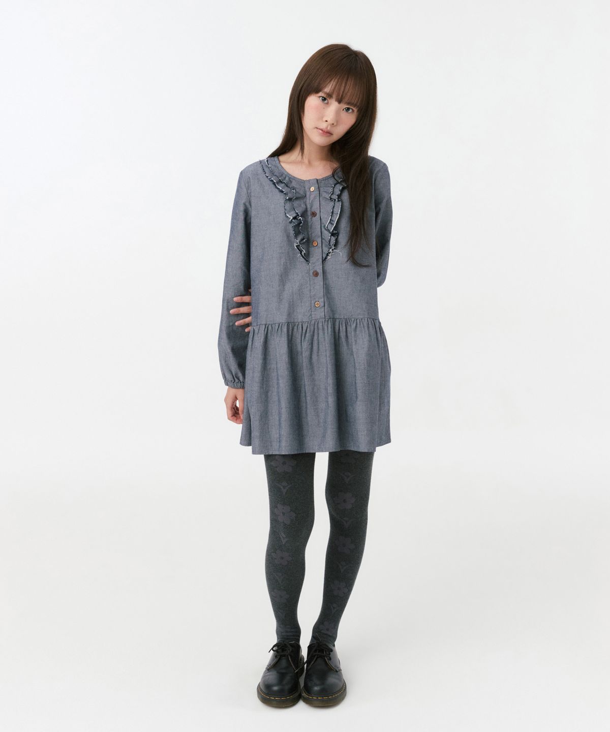 오헤시오(OHESHIO) VINTAGE RUFFLE DRESS, DENIM