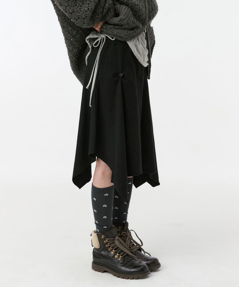 TWO WAY ASYMMETRIC JERSEY SKIRT, BLACK