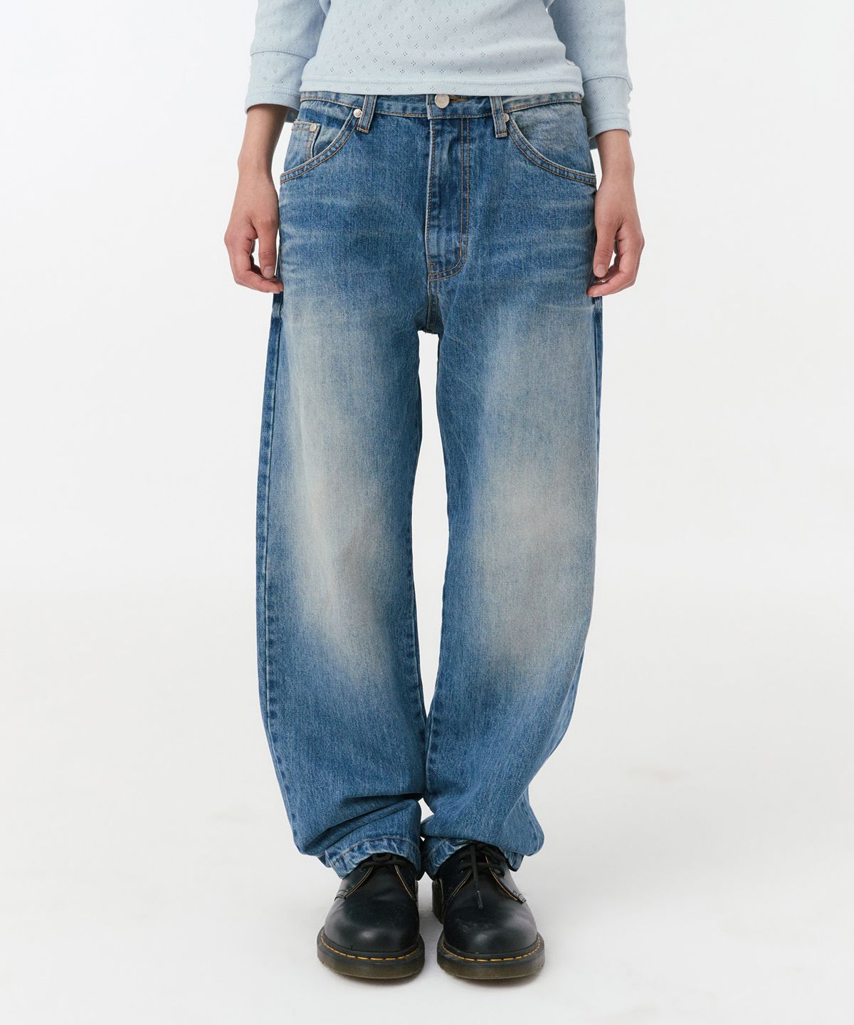 오헤시오(OHESHIO) VINTAGE EMBROIDERED DENIM PANTS, BLUE