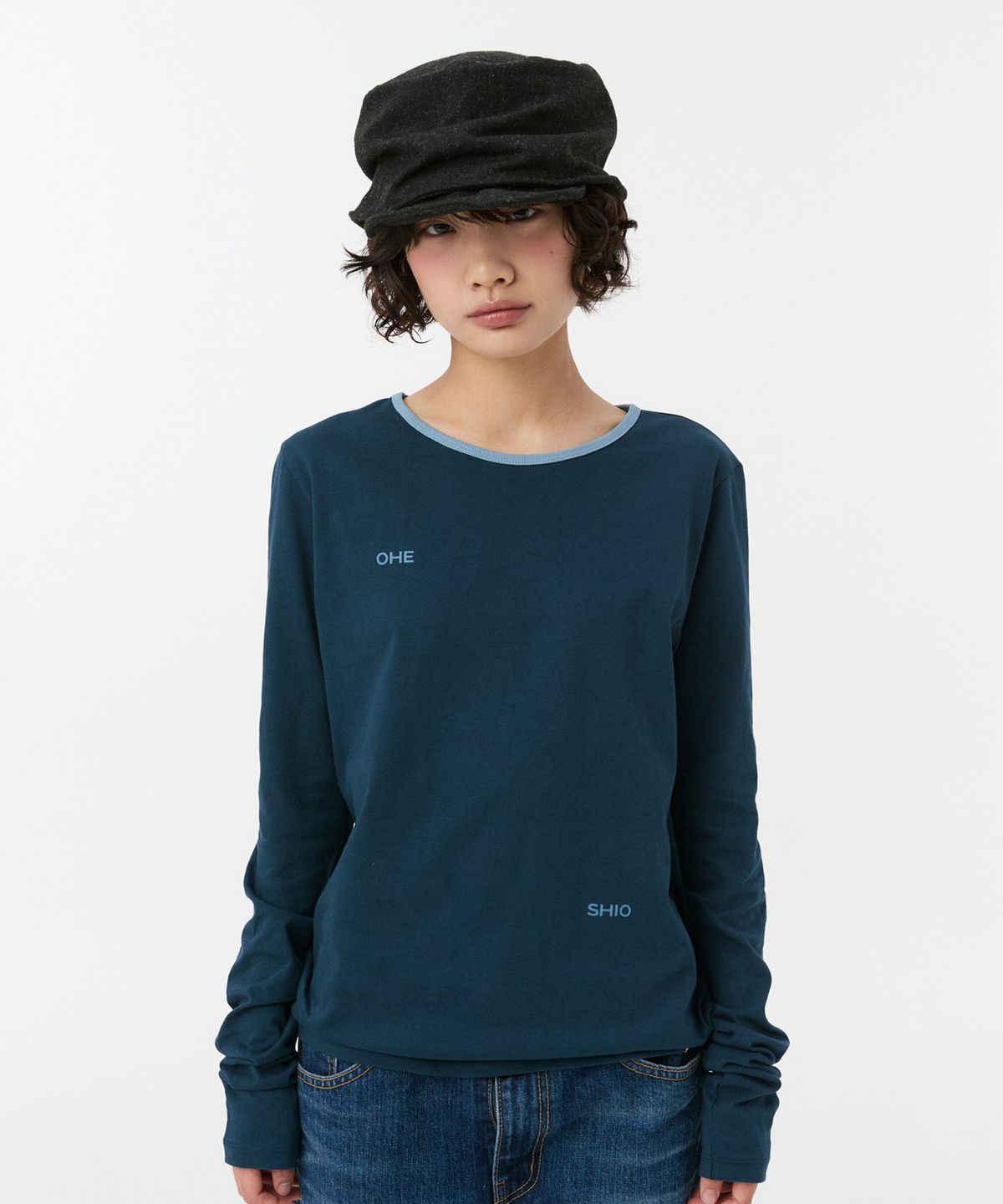 오헤시오(OHESHIO) LETTERING LOGO LONG SLEEVE, NAVY