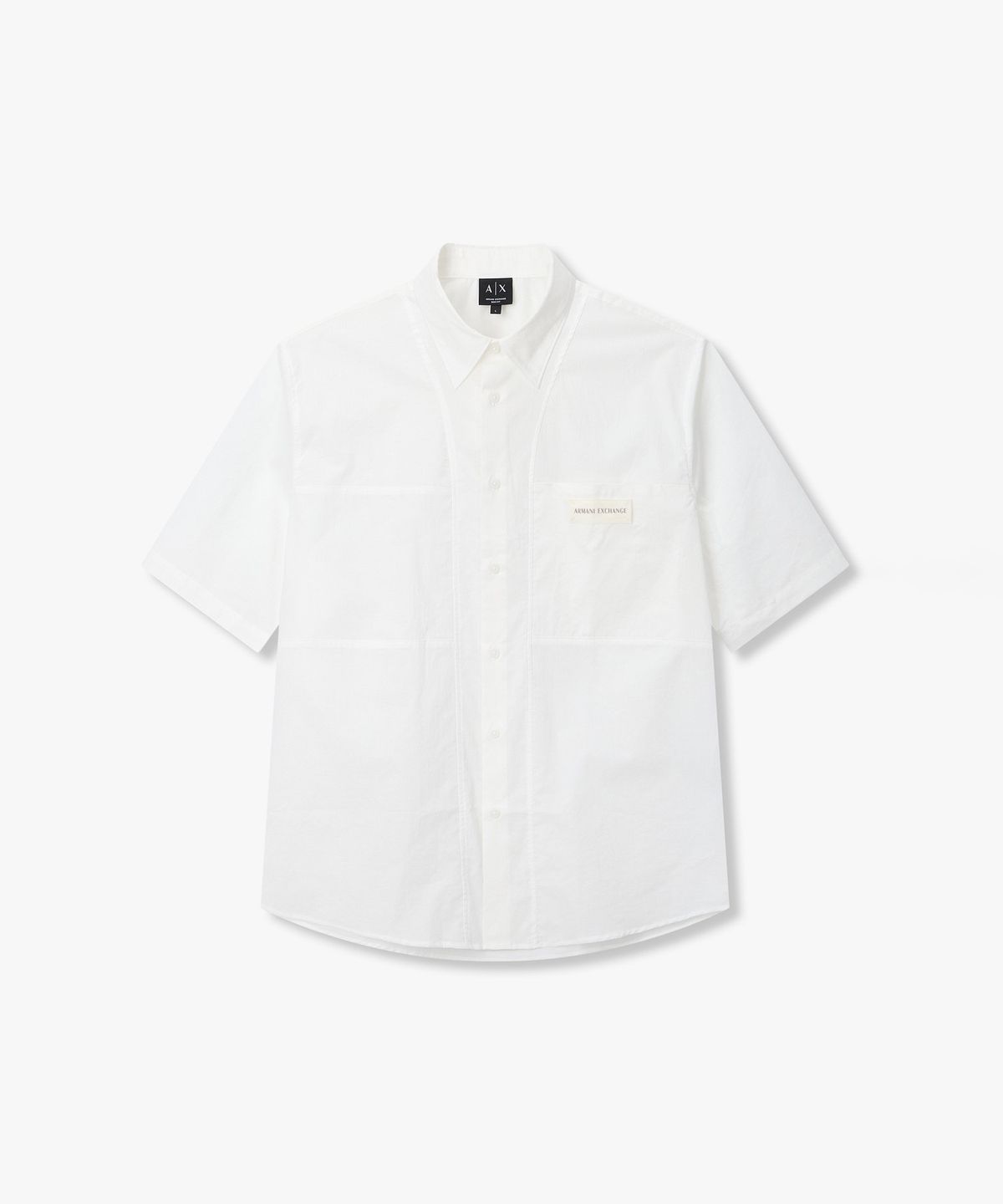 아르마니 익스체인지(ARMANI EXCHANGE) 남성 로고 라벨 패치 숏 슬리브 셔츠 _화이트_A416120005