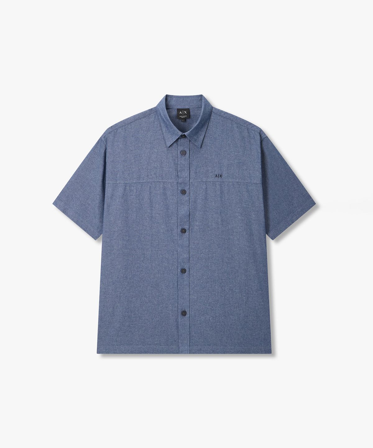 아르마니 익스체인지(ARMANI EXCHANGE) 남성 자수 로고 숏 슬리브 코튼 셔츠 _블루_A416120004