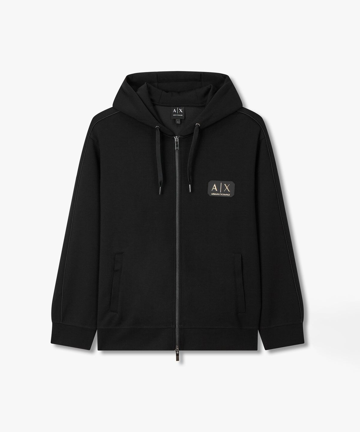 아르마니 익스체인지(ARMANI EXCHANGE) 남성 로고 패치 스트레치 후디 집업 _블랙_A416131003