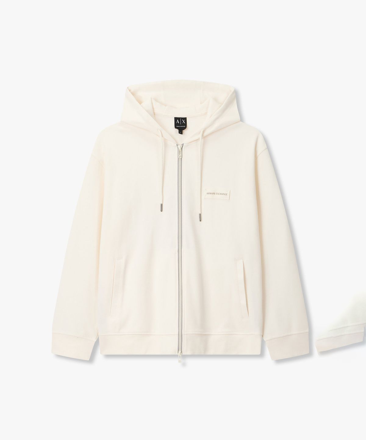 아르마니 익스체인지(ARMANI EXCHANGE) 남성 로고 패치 스트링 후드 집업 _크림_A416131008