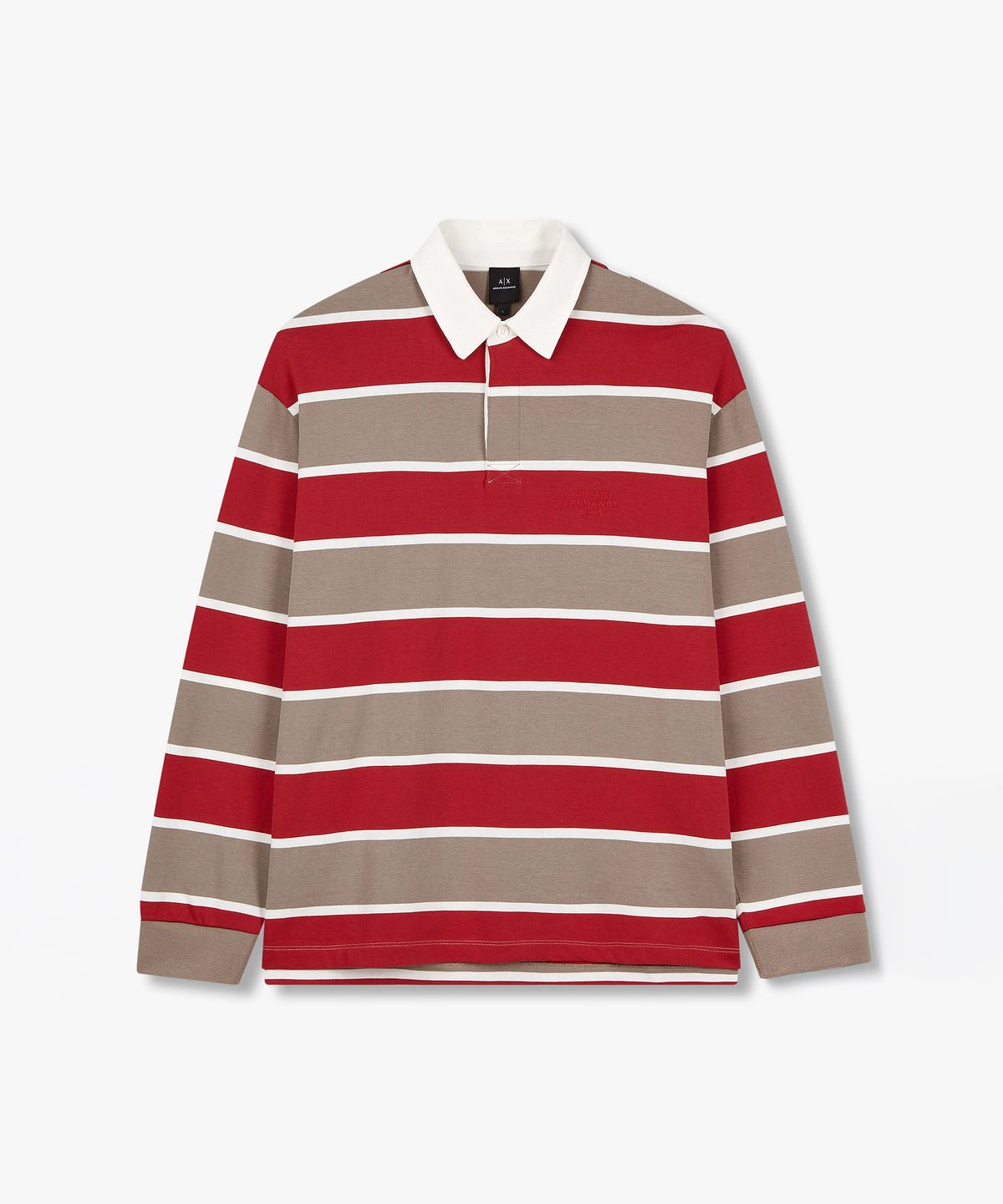 아르마니 익스체인지(ARMANI EXCHANGE) 남성 스트라이프 패턴 럭비 티셔츠 _레드_A415131024
