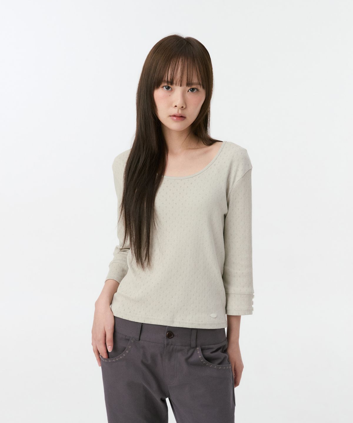 오헤시오(OHESHIO) PUNCHING SLIM T-SHIRT, CREAM