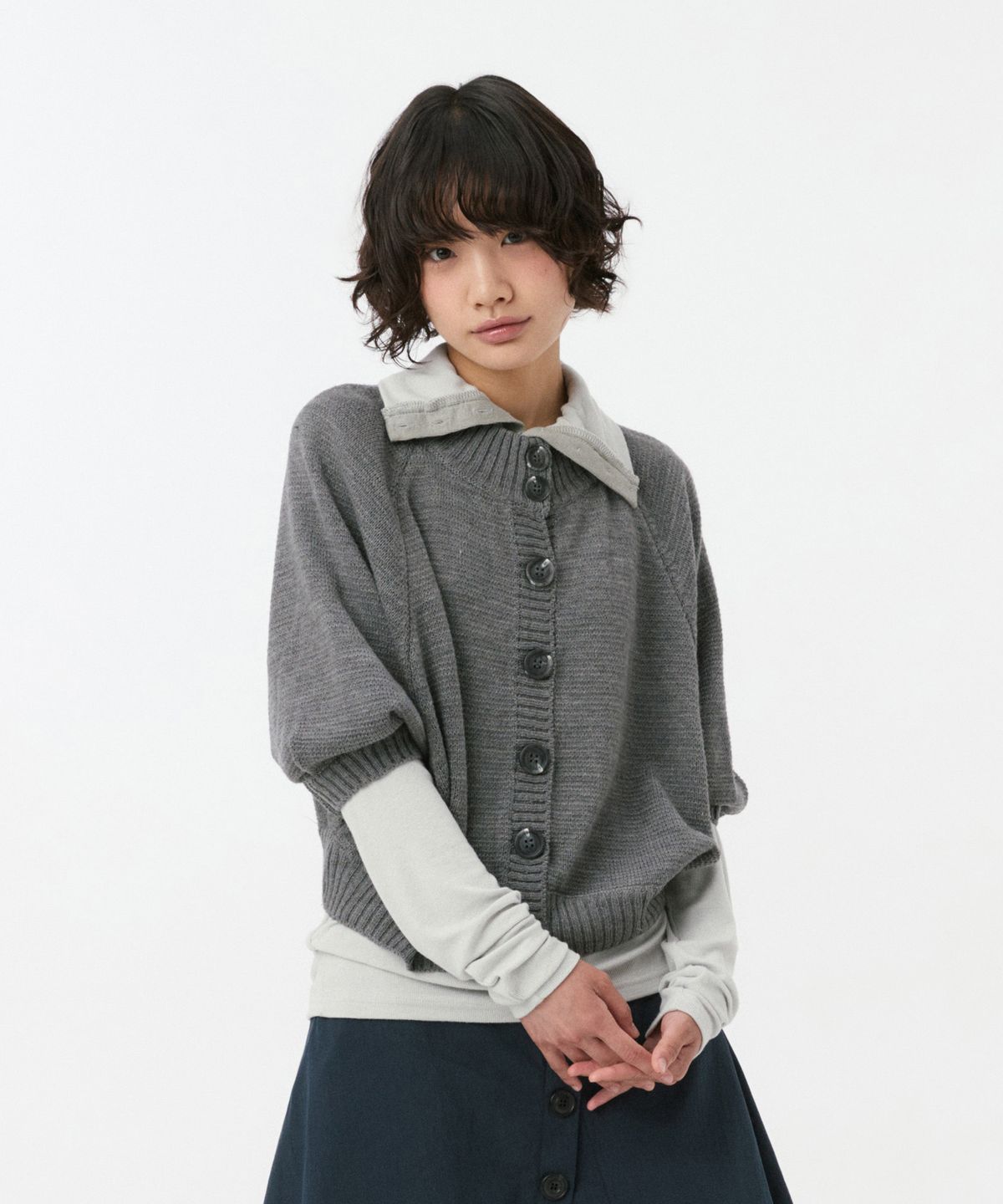 오헤시오(OHESHIO) 3/4 RAGLAN KNIT CARDIGAN, GRAY