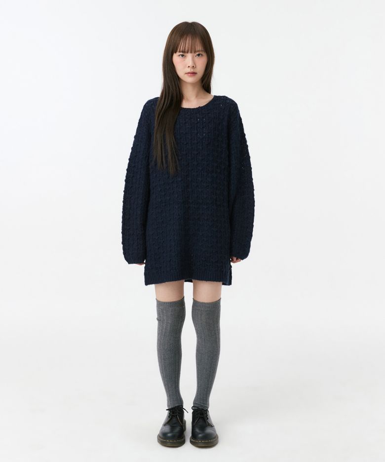 NUBBY TEXTURED HALF KNIT, NAVY