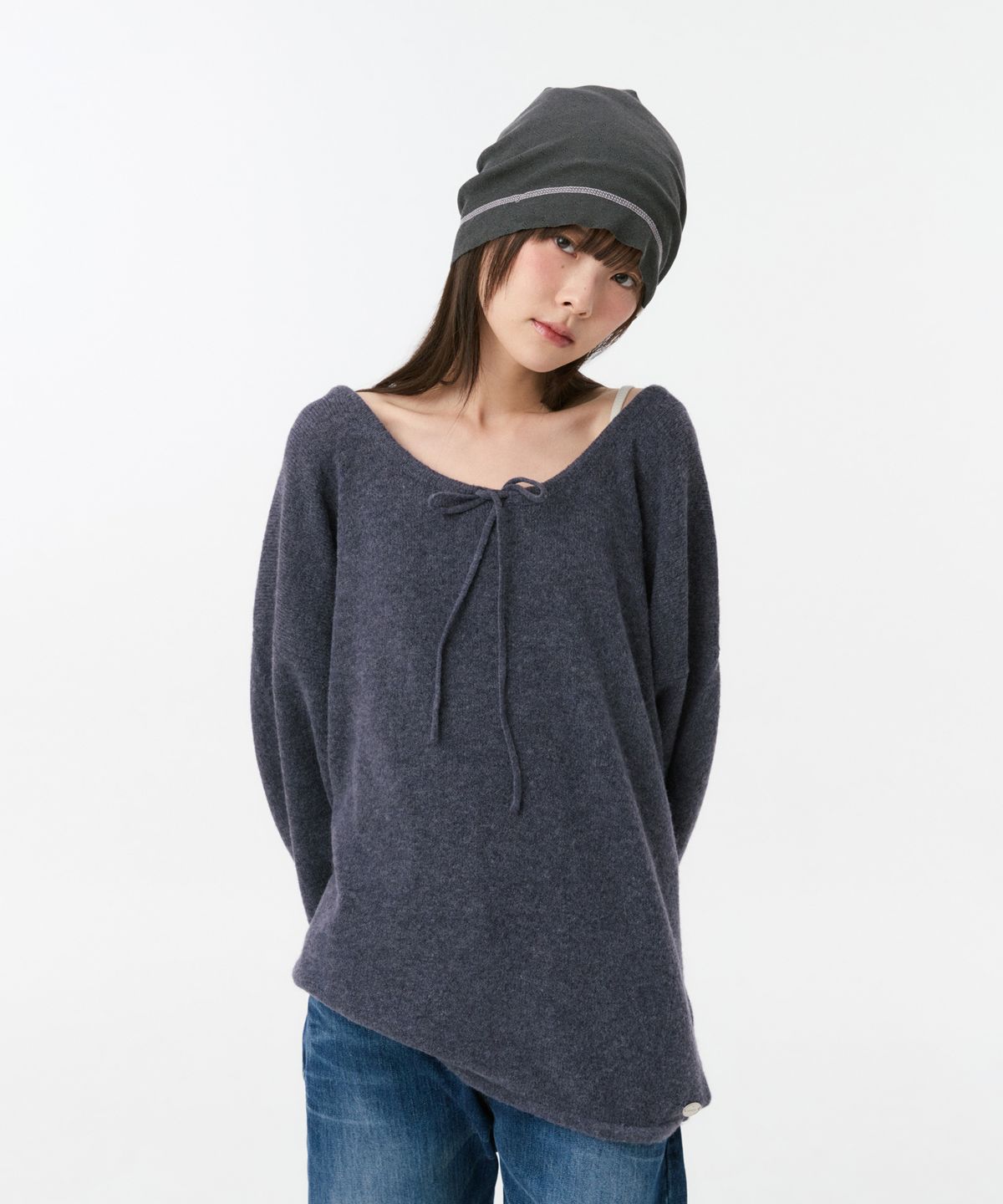 오헤시오(OHESHIO) SOFT ALPACA LAYERED U-NECK KNIT, PURPLE